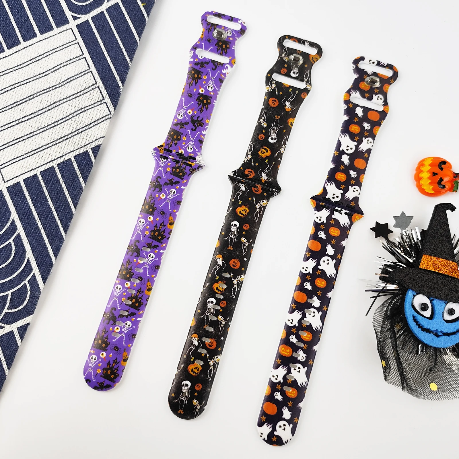 Halloween Skull Printed Strap for Apple Watch 10 9 8 Silicone Band Replaceable Bracelet for iWatch 46mm 44mm 42mm 41mm Watchband