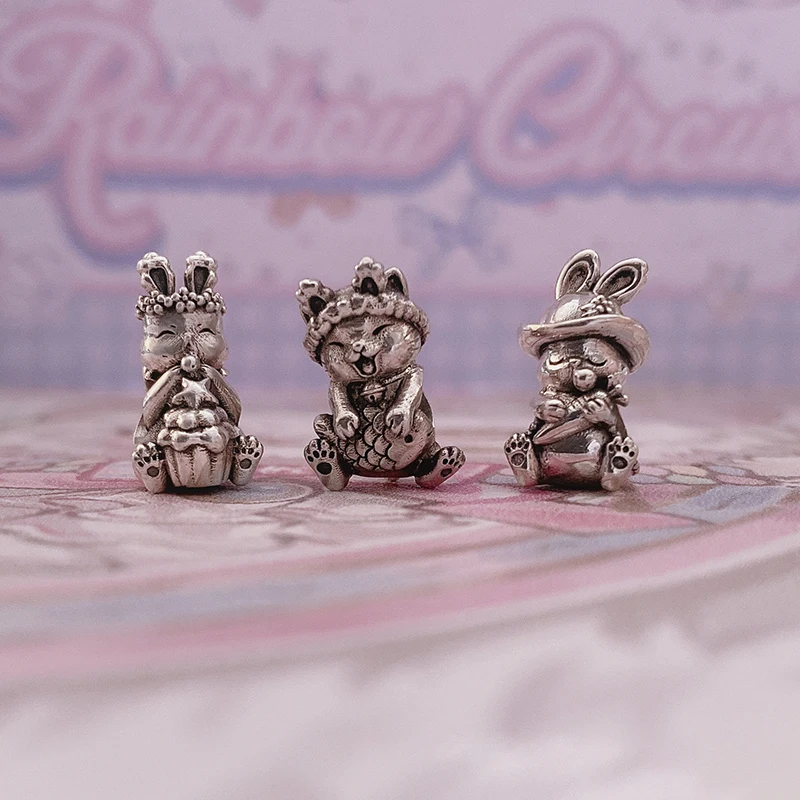 

PRESALE 925 Sterling Silver Rabbit Eatting Cake Cat Hugging Fish Snot Bubble Rabbit Charm Bead For Pandora Bracelet Jewelry