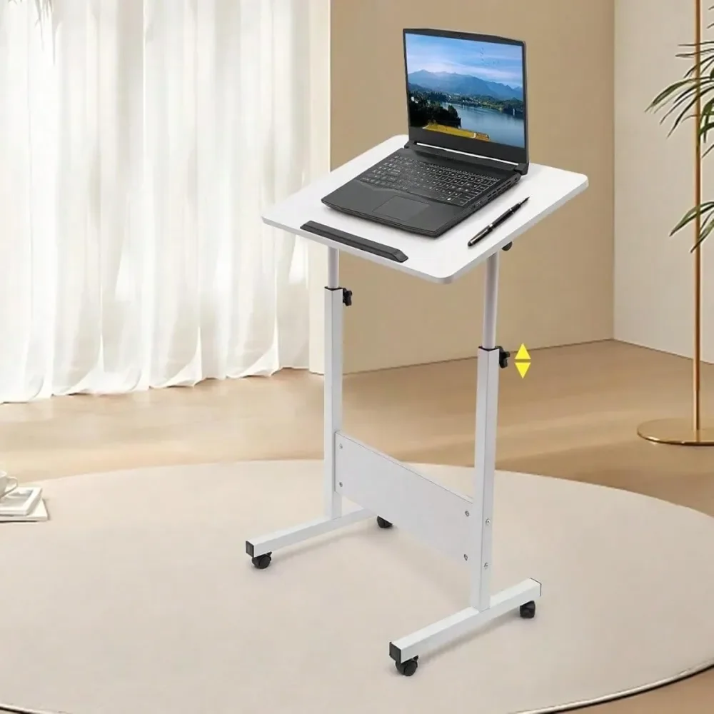 

Computer Stand With Adjustable Height,Computer Cart,Portable Laptop Desk,Adjustable Height Standing Desk,Mobile Podium,White,Fo