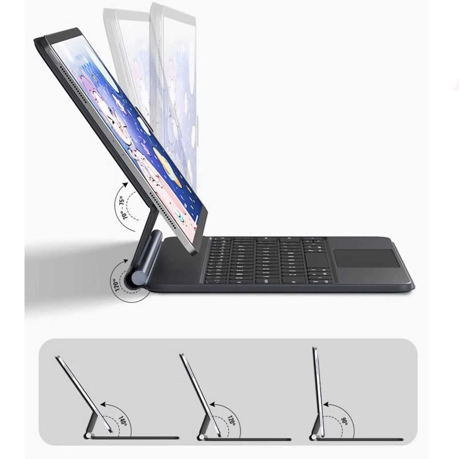 

Магнитный чехол для клавиатуры JOMAA, тонкая клавиатура для iPad с прямой связью и клавишами с подсветкой, мультисенсорный трекпад, плавающая консольная подставка