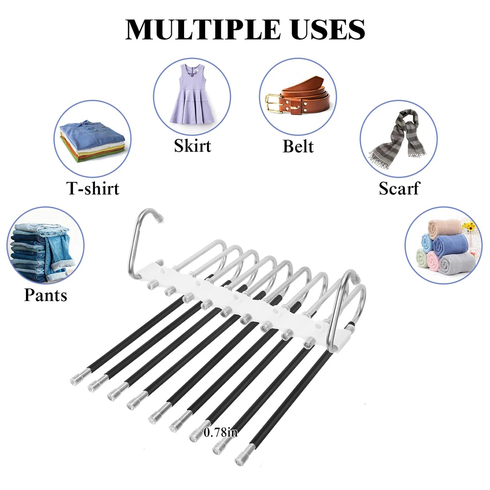 5 شبكات و9 شبكات شماعة بنطال قابلة للطي من الفولاذ المقاوم للصدأ - مشابك سحرية متعددة الطبقات ومنظم موفر للمساحة قابل للسحب