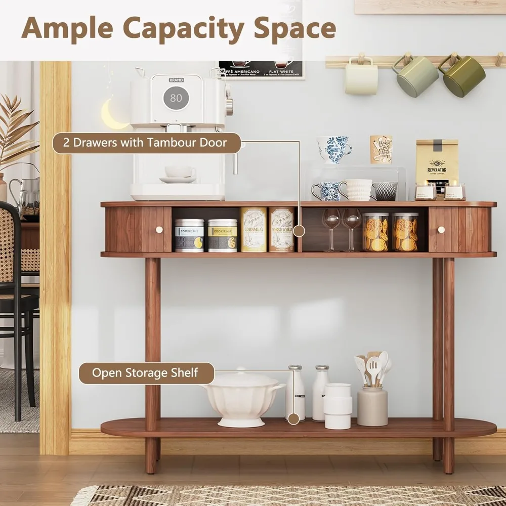 طاولة مدخل للتخزين المعاصرة مع باب منزلق خشبي، طاولة وحدة تحكم مزخرفة لظهر الأريكة، طاولة جانبية مخددة للقاعة