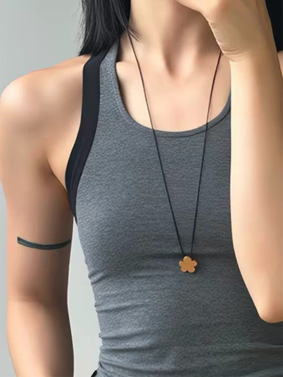 Long black rope flower necklaces for women winter sweater adjustable necklaces funny cute jewelry new in 2026