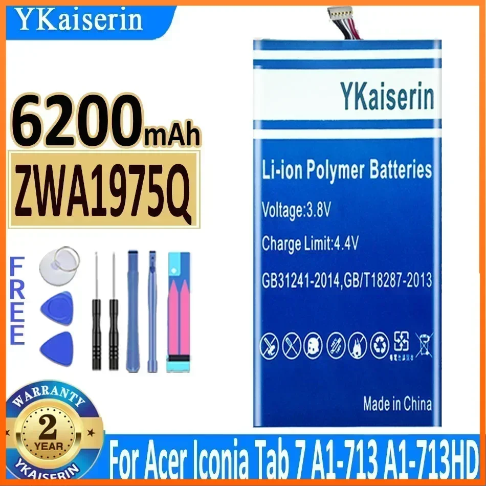 YKaiserin ZWA1975Q 6200mAh Battery for Acer Iconia Tab 7 Tab7 A1-713 A1-713HD ZAW1975Q 1/ICP3/6 1/127 Battery + Free Tools