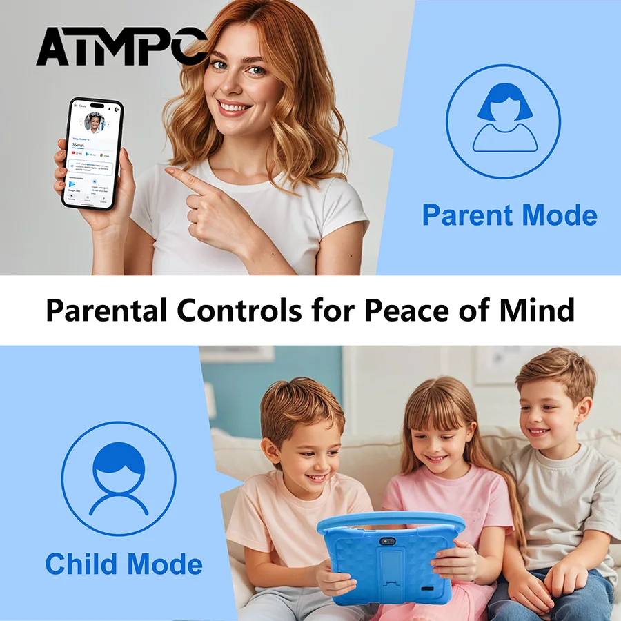 ATMPC Kids Tablet PC com iWawa, Android 11, tablet de 7 polegadas, 3 GB de RAM + 32 GB de ROM, 2.4G WIFI, BT 4.2, brinquedos de tablet de aprendizagem infantil