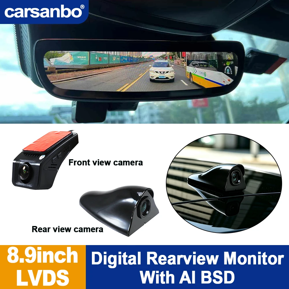 Carsanbo Auto LVDS Rückspiegelmonitor mit WDR AI BSD Aufnahmefunktion Rückspiegelmonitor