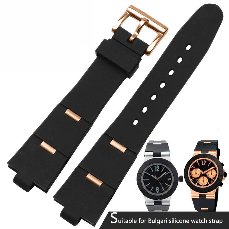 Watchband Man Black Rubber Replacement Watch Band Strap For bvlgari bvlg Diagono24mm x 8mm drop shipp