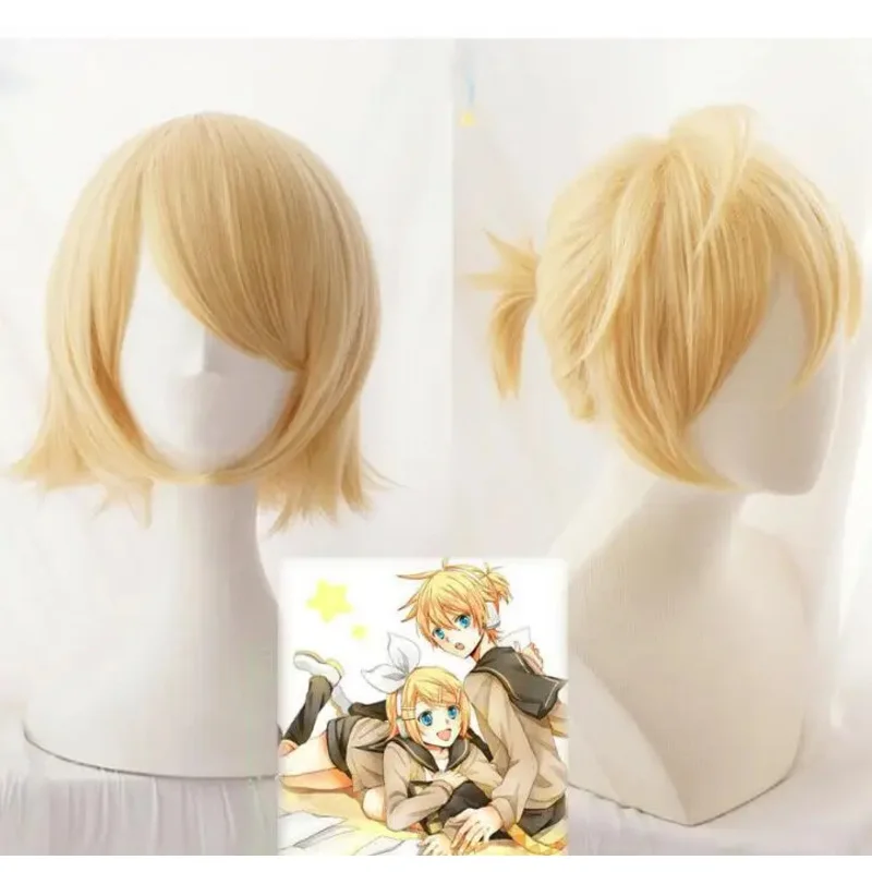 Cosplay Anime Vocaloid Kagamine Rin / Kagamine Len Short Blonde Heat Resistant Hair Cosplay Costume Wig