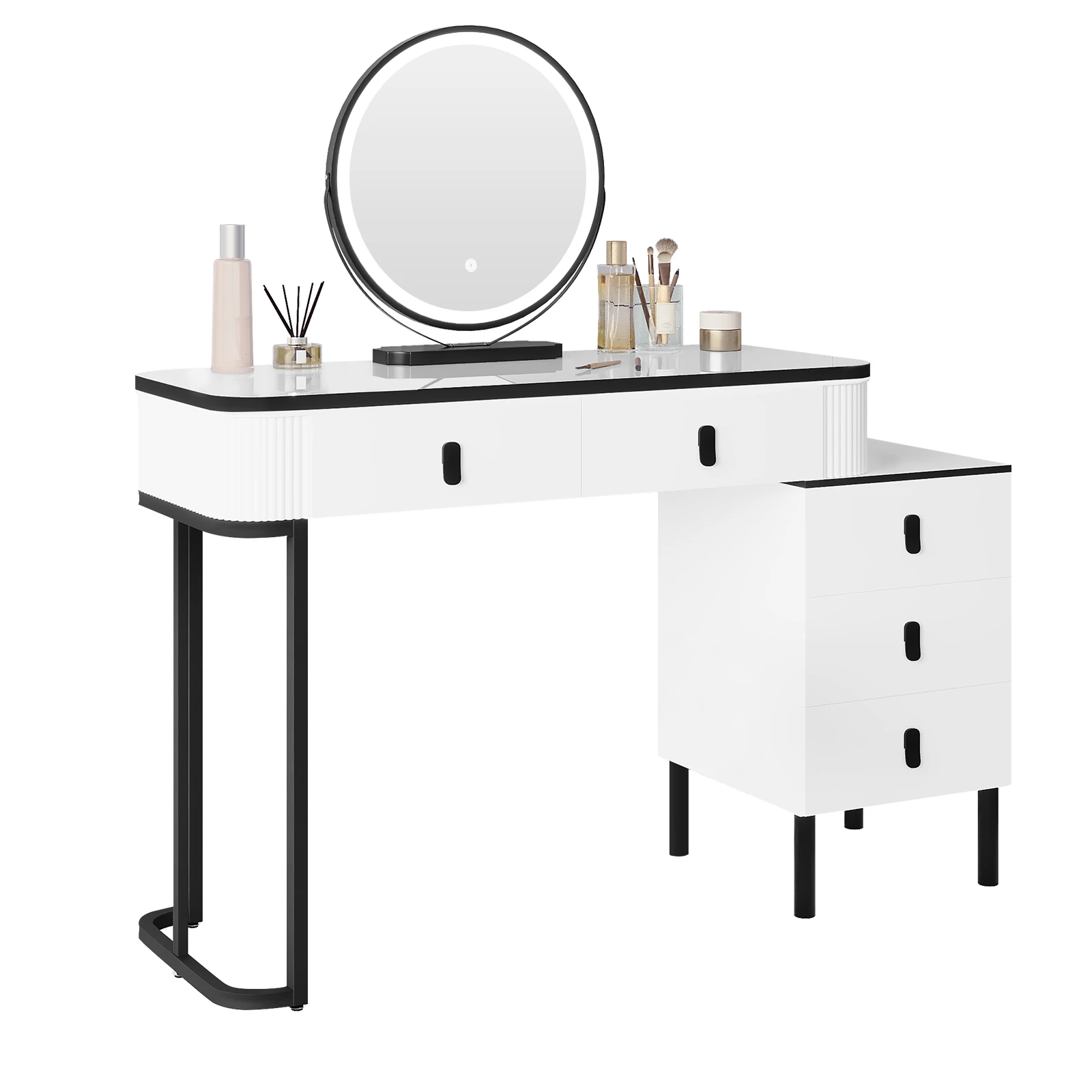 WOLTU Schminktisch mit LED-Beleuchtung, mobiler Spiegel, für Mädchen und Frauen, Waschtisch, flexible Montage, Make-up-Kosmetiktisch für Schlafzimmer – Detail 6