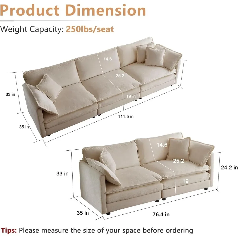 Modern Upholstered Chenille 3 Seater and Loveseat Sofa Set with 9 Pillow for Living Room Bedroom Office Apartment, Light Coffee