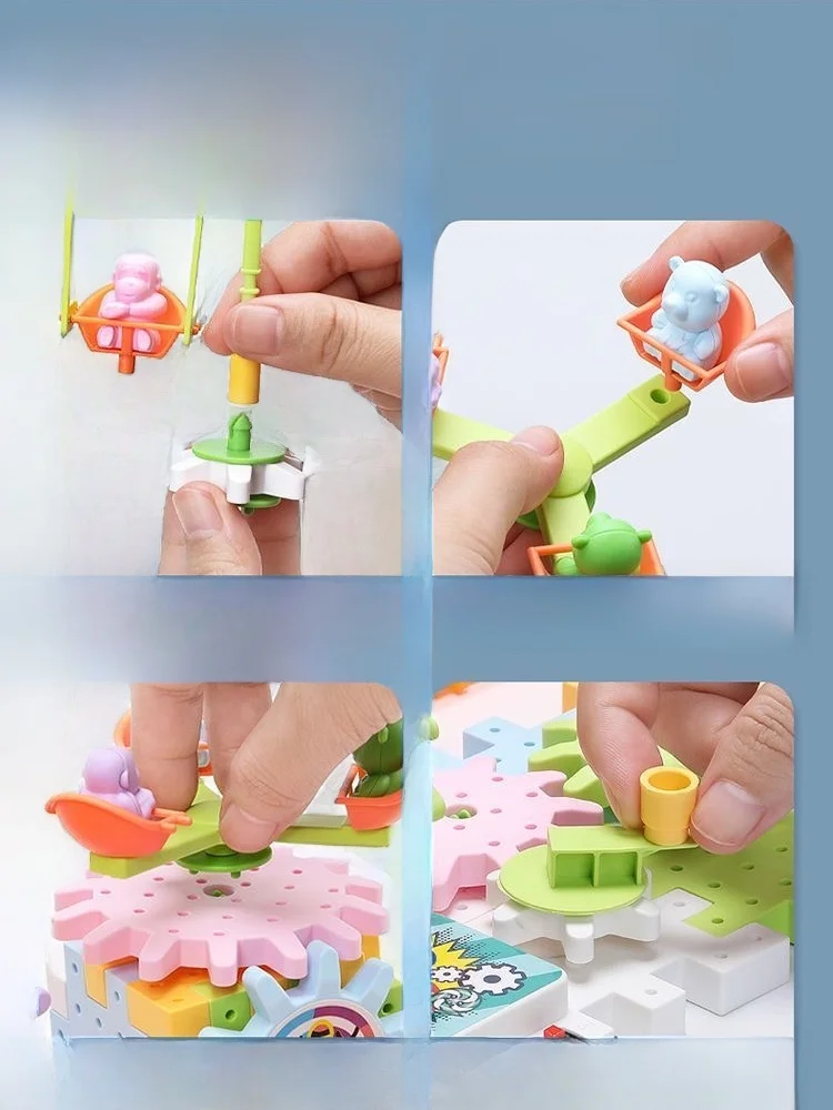 Zestaw zabawek Montessori dla dzieci z klockami przekładniowymi, obrotowy zestaw przekładni, samochód na szynach z przekładniami, duży zestaw do budowania, zabawka STEM, zestaw świąteczny do budowania.