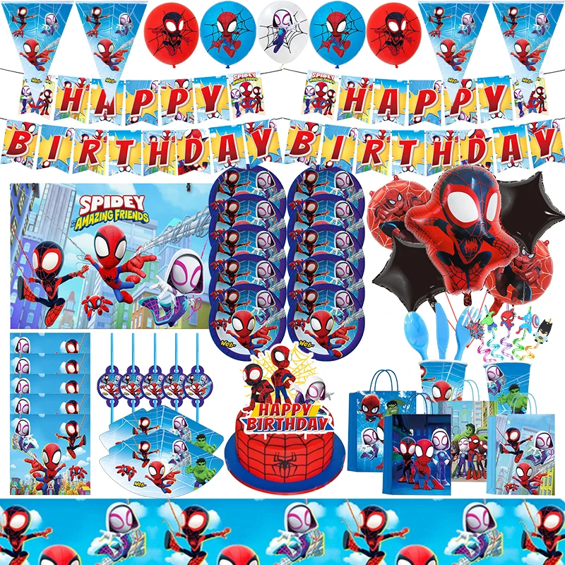 Spidey And His Amazing Friends Birthday Party Decoration Balloons Backdrop Balloons Plates SpiderMan Party Supplies Gift Boys