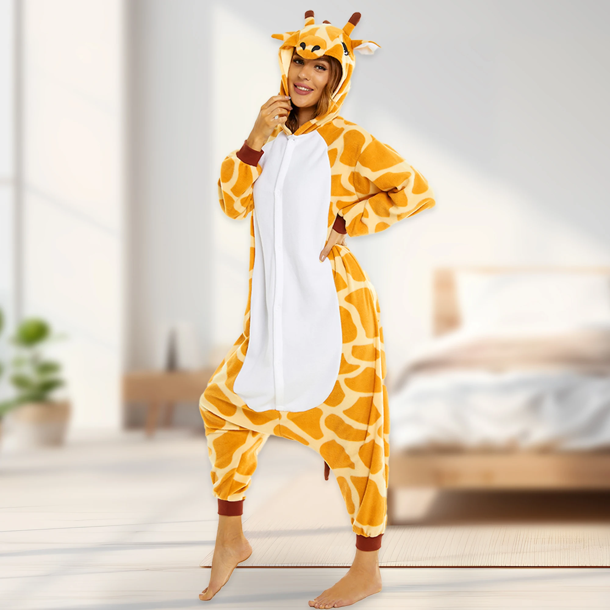 CANASOUR Giraffe Print Onesie Adult Pajamas For Women One-Piece Pijamas Halloween Christmas Cosplay Costumes Sleepwear