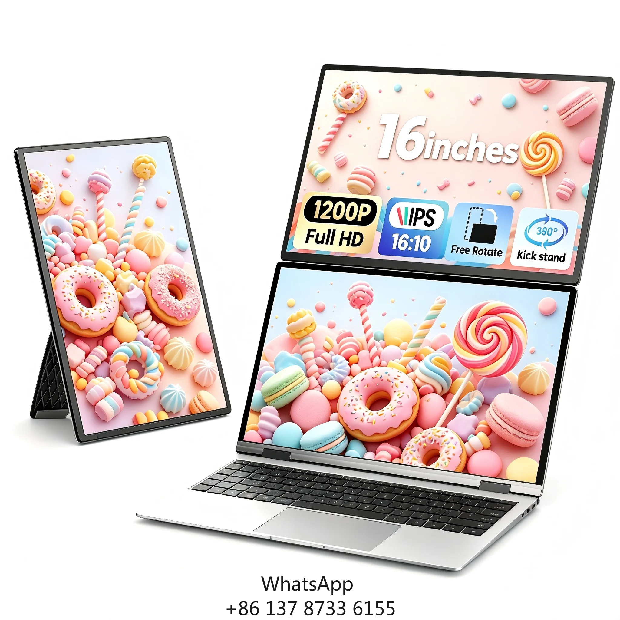 Used Business LCD Monitor For Laptop Dual Screen FHD 1080P IPS Panel USB Type-C Programming Video Editing Stock Trading