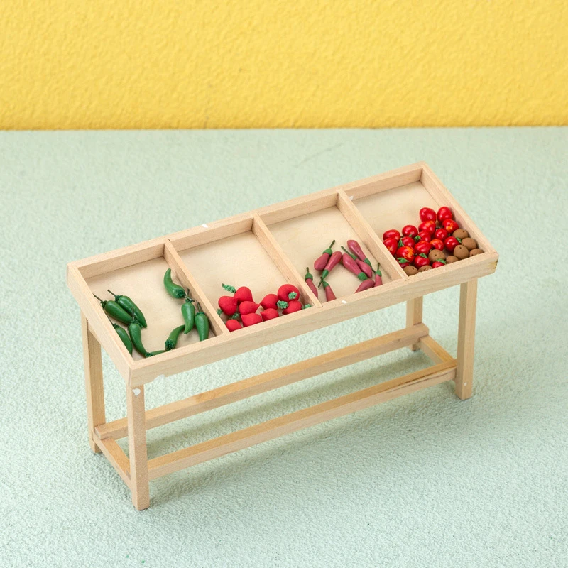 1:12 Dollhouse Mini Fruit Vegetable Rack Supermarket Fruit Stall Kids Pretend Play Toy For Doll House Decor