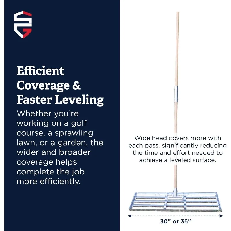 Levelawn Pro – 36" Rasen-Nivellierrechen mit 72" Griff |   Mühelos ebene Golfkurse, Rasen und Gärten |   Einfache Montage