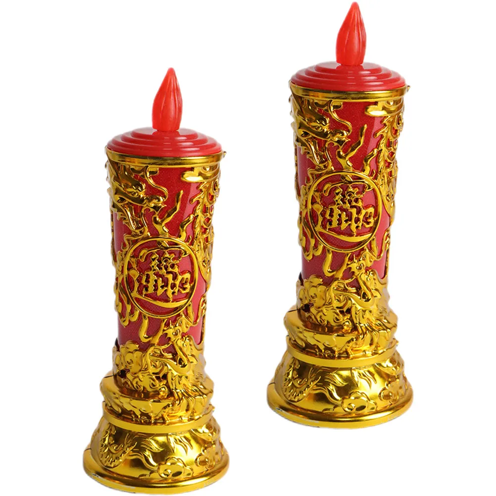

2 LED Candles Golden Dragon Home Decor Electronic Wax Lamps Warm Light Flameless LED Pillar Candles Lights