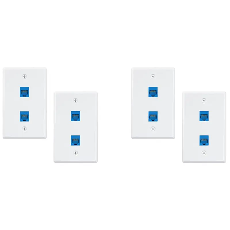 AT05-4-Pack 2 Port Ethernet Wall Plate, RJ45 Cat6 Female To Female Jack Inline Coupler Face Plates, 2-Port