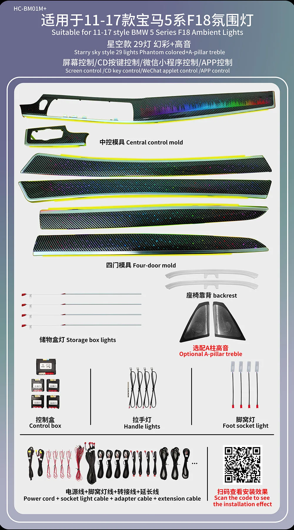LED-interieurverlichtingsset voor BMW 5-serie 2011-2017 (F07/F10/F11/F18) en 5GT – Boost meeslepend rijden