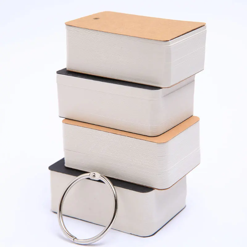 100Sheets Blank Flash Cards with Rings Study Note Memo Pad Kraft Paper with Binder Ring for Office School Student Supplies