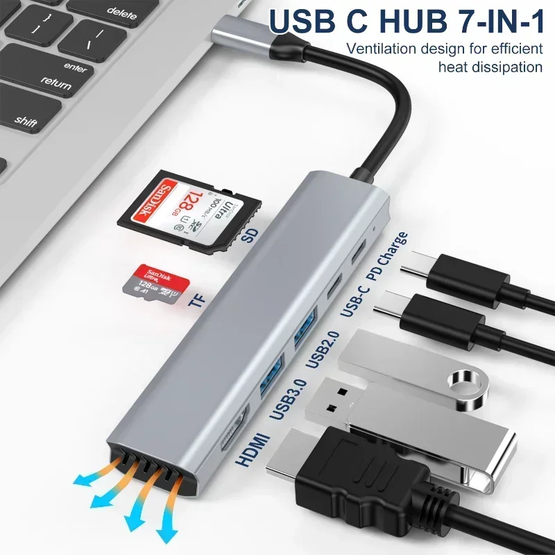 

USB HUB 4K HD Adapter TYPE-C to HD 7-in-1 USB-C to HD hub 4K laptop expansion for MaBook Pro Ar M2 M1 with usb3.0 PD