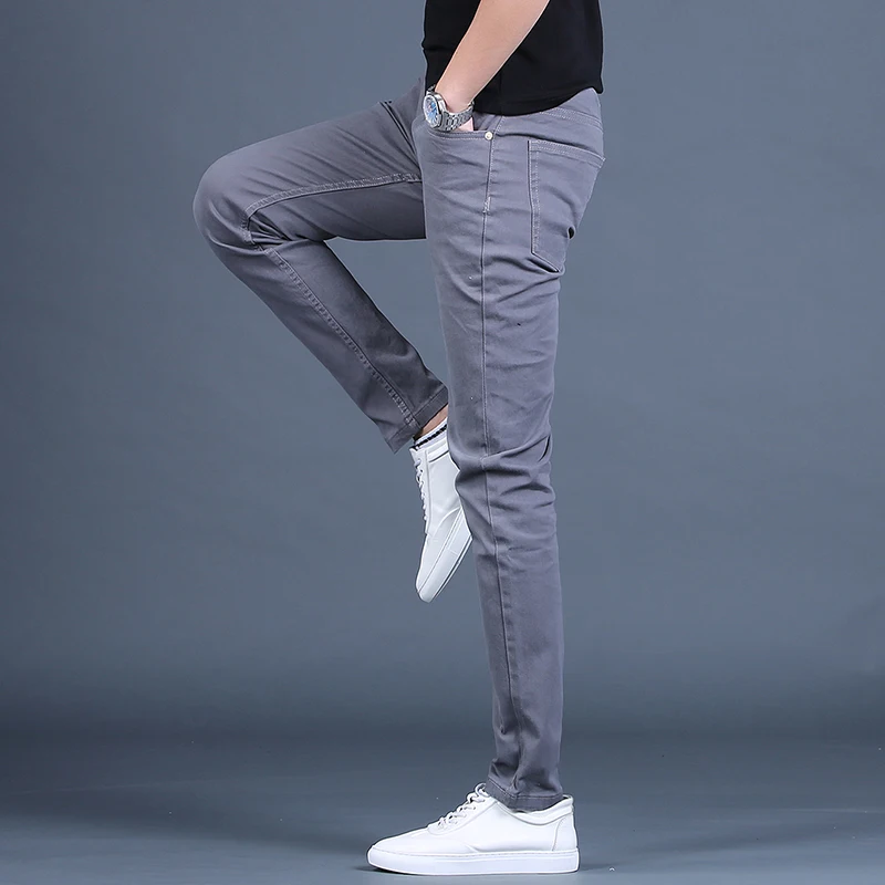 Cotton Slim Fit Black Jeans Men Solid Colors Casual Pants Outdoor Stretch Denim Trousers