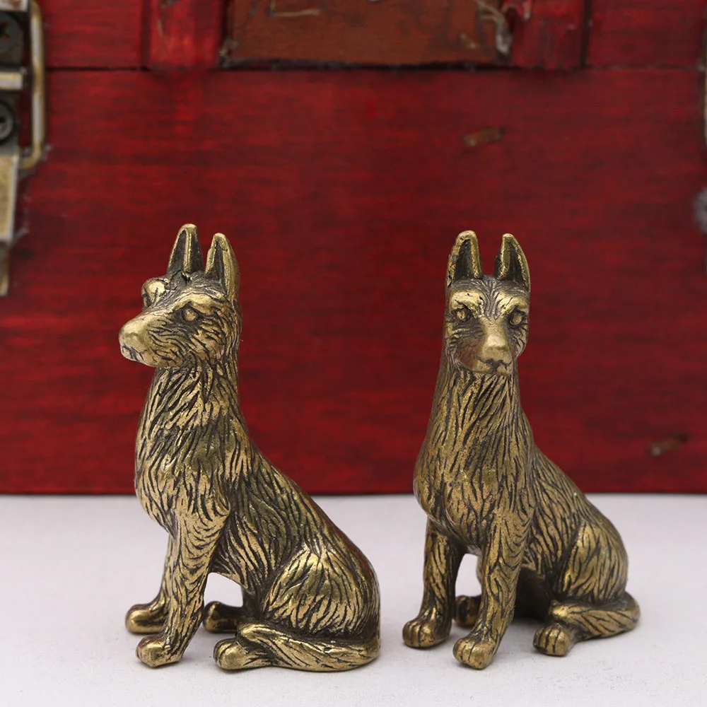 Brass German Shepherd Small Statue Desktop Ornaments Vintage Animal Dog Figurines Model Lucky Home Decoration Crafts Accessories