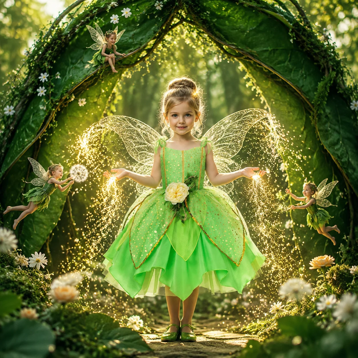 Muababy Vestido de hada TinkerBell para niñas con alas, disfraz de elfo con flores, traje de fiesta de carnaval, disfraz de princesa para niños pequeños de 2 a 8 años