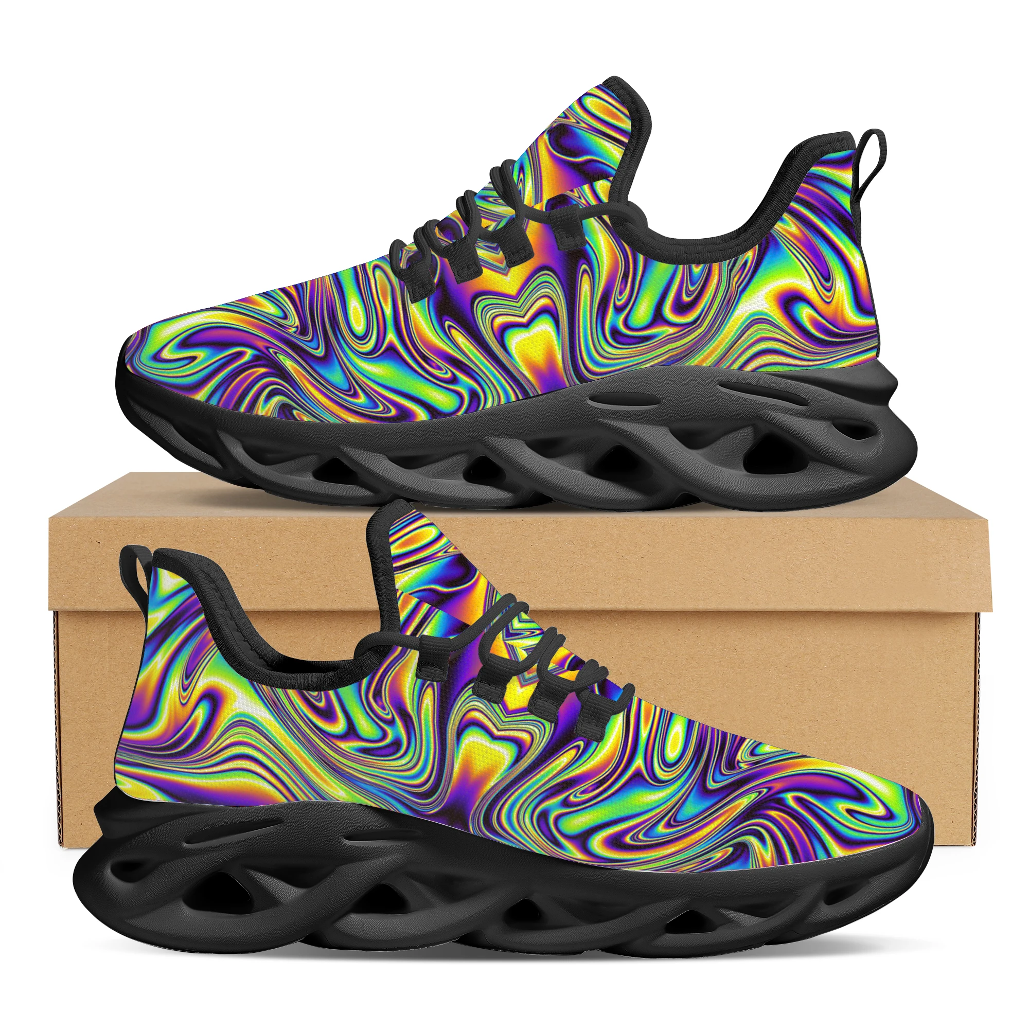 Fashion Trippy Colorful Mesh Breathable Outdoor Shoes Comfortable Casual Shoes Spring Running Shoes Soft Flat Shoes
