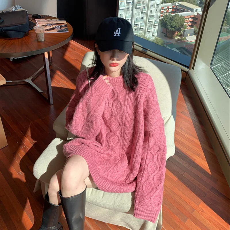 Nuovo 2024 inverno autunno donna pullover maglioni Oversize lavorato a maglia lanterna manica maglione moda solido maglieria minimalista semplice