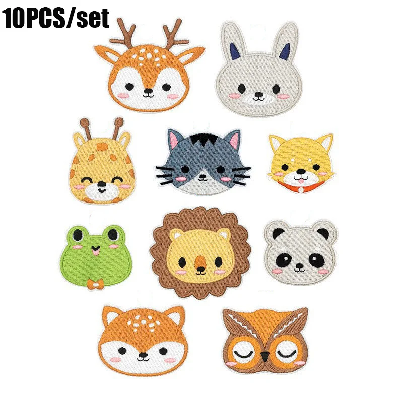 10PCS/set Cat Rabbit Giraffe Patch Frog Lion Fox Patch Iron On Patches Cartoon/Animal Embroidered Patches On Clothes Jackets DIY