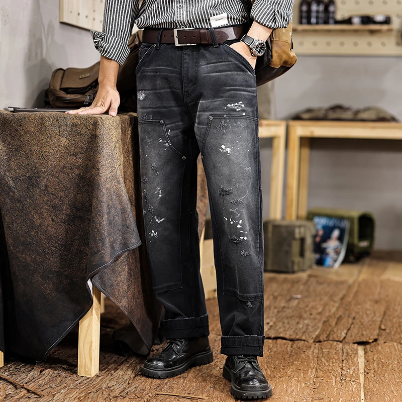 

JXNX138 American retro washed ink work trousers men's new loose straight tide street gang handsome casual trousers