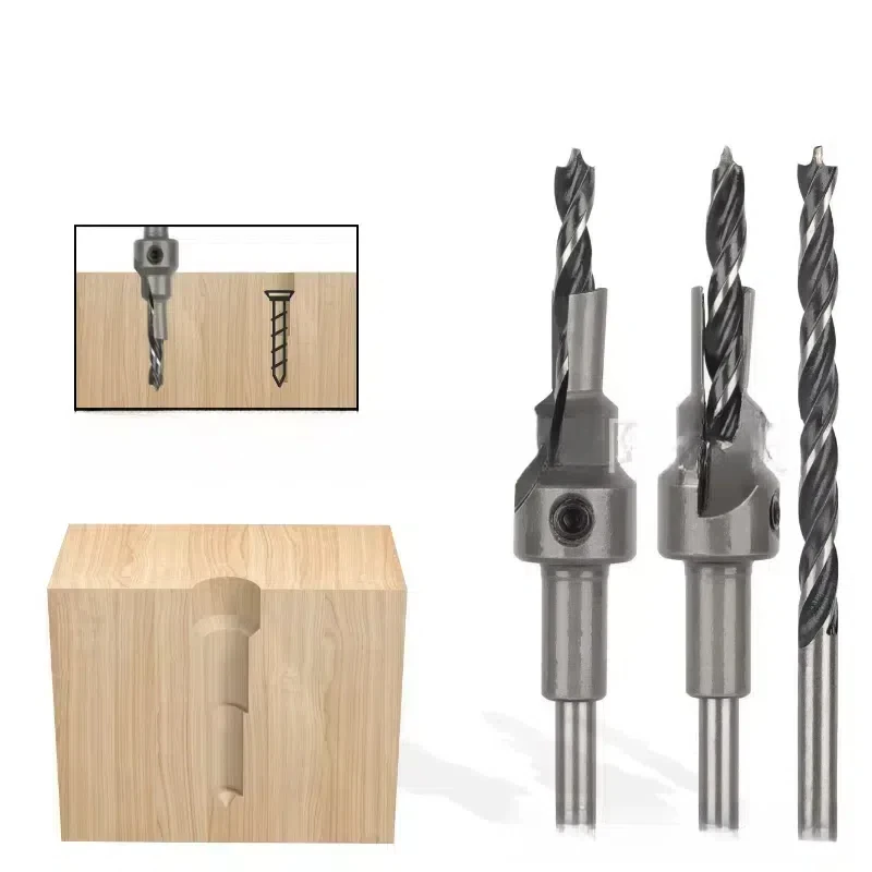 2-blade 3-step 3-pointed countersunk woodwork countersunk drill, woodworking drilling tool self centering cone drill,With wrench