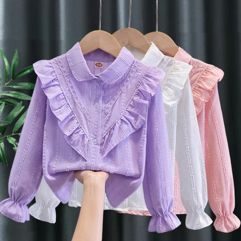 

Girls' cotton Blouse Children's light outwear Clothing long-sleeved shirt girl's base layer shirt clothing