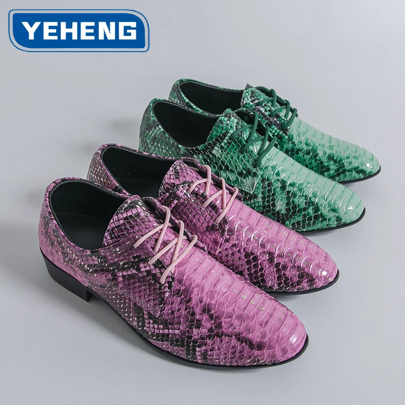 

Fashion New Designer Pink Green Lace Up Business Formal Dress Derby Shoes For Men Casual Wedding Party Prom Homecoming Footwear