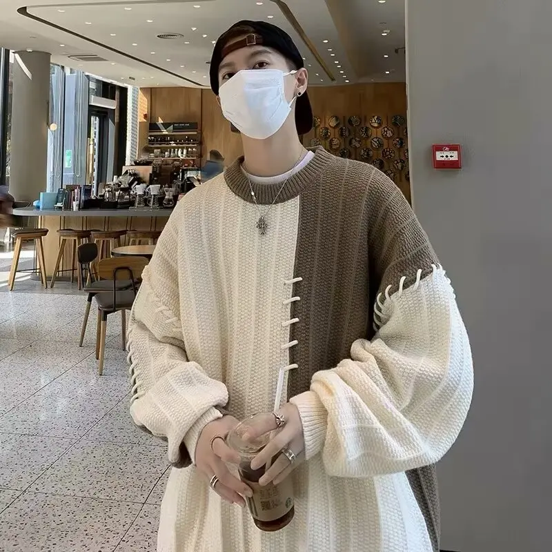 

Autumn Large Size 250 Pou Men's Casual Color Blo Sweater Hoodie Youth Knitted Top Baseball Collar Diamond Pattern Regula...