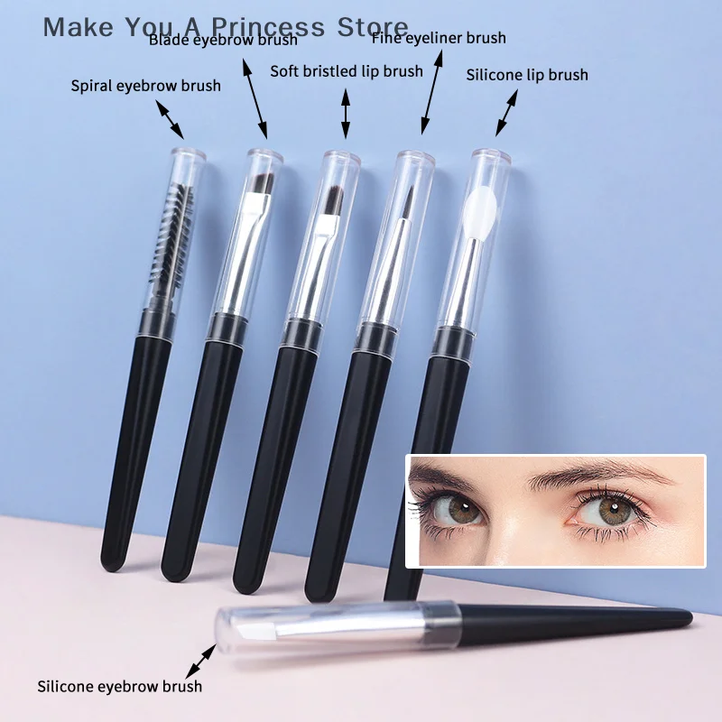 Portable Eyeshadow Makeup Brushes Travel Size Makeup Brushes Eyebrow Silicone Glit Essential Cosmetic Tools With Lid