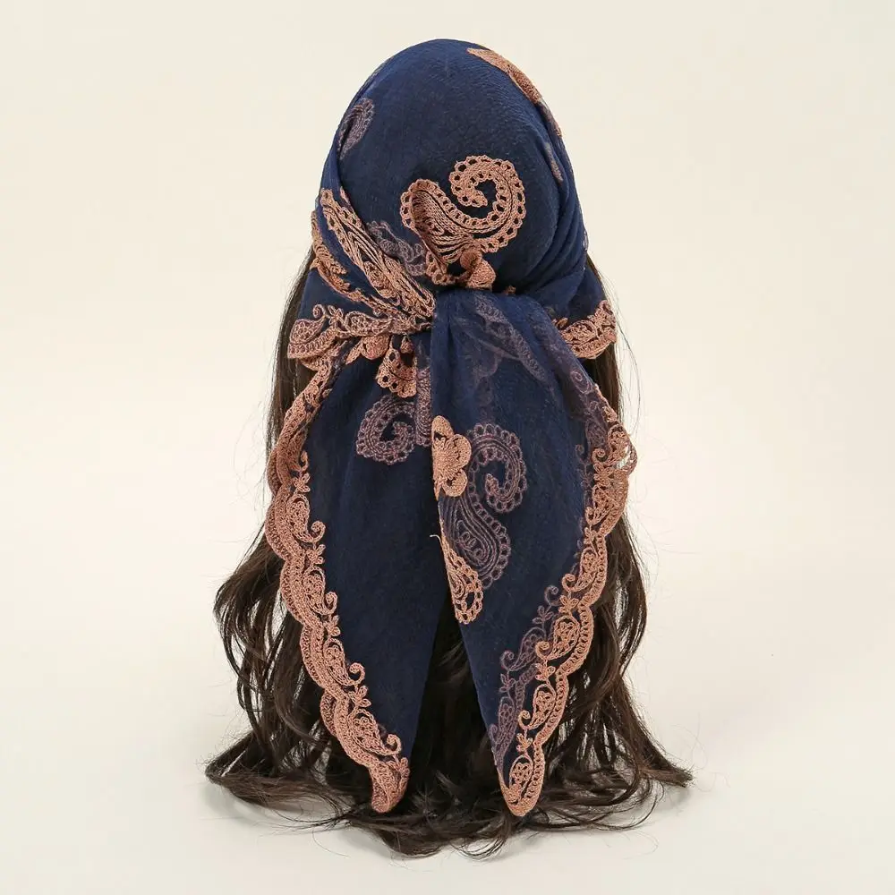 Embroidered Lace Embroidery Square Scarf Cashew Pattern Lace Trim Lace Headwrap Mesh Breathable Fabric Cashew Flower Bandana