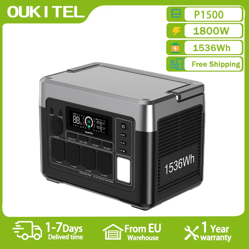 Image of OUKITEL P1500 PLUS Centrale Elettrica Portatile 1800W Generatore Solare 1536Wh Lifepo4 Batteria di Backup Domestico di Campeggio Esterna Alimentazione Mobile cod004