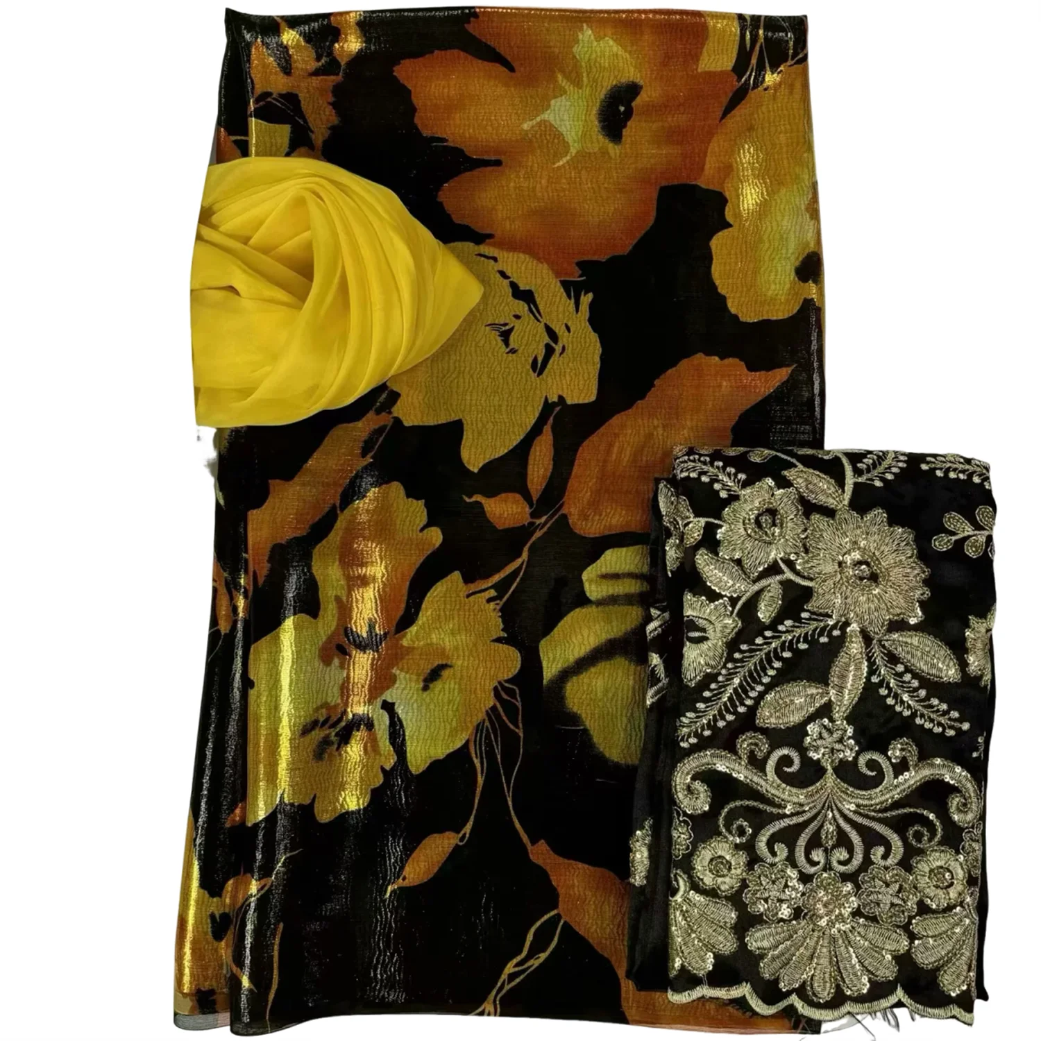 

3.65+2+2 Yards African Sequins Lace High Quality Printing Cotton Swiss Voile Lace Fabric Match George Fabric Scarf Set Sewing WF