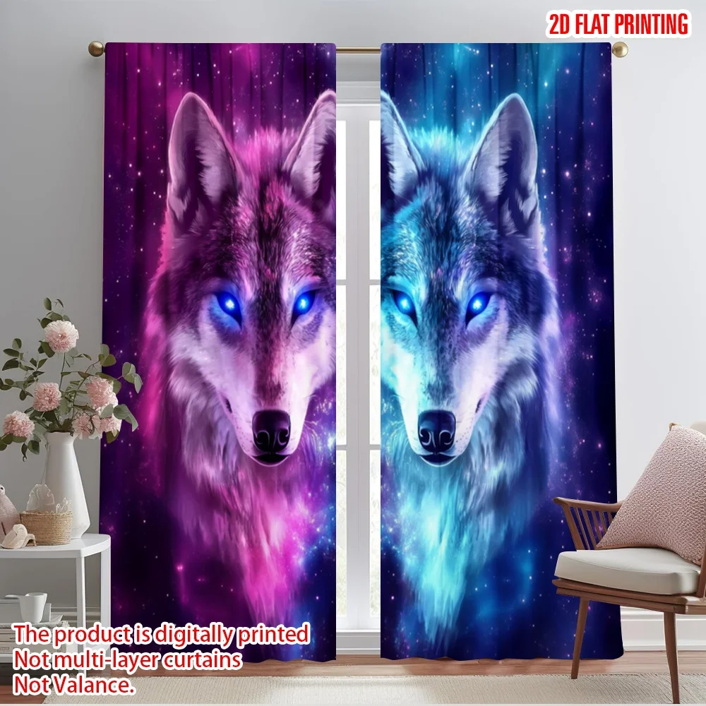 2pcs,2D plane printing Creative Curtains Stellar Wolves Versatile 100% Polyester (without rod) Versatile All Use for Bedroom,