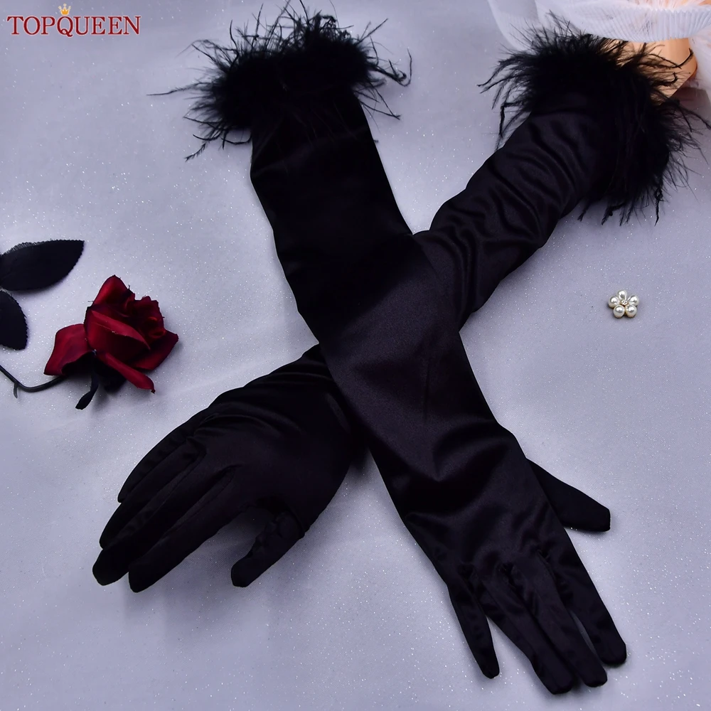 TOPQUEEN-guantes de novia VM21 para mujer, manoplas largas hasta el codo, accesorios de boda, cálidas, personalizables, Invierno