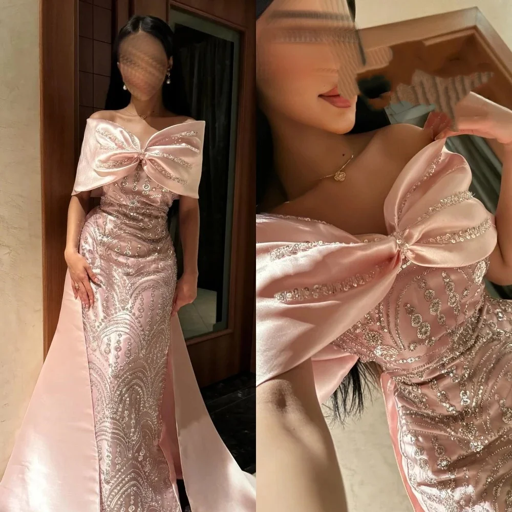 Luxury Evening Dress Modern Style Off Shoulder Bow Design Beaded Mermaid Gown for Weddings Parties Formal Occasions Elegant Wome