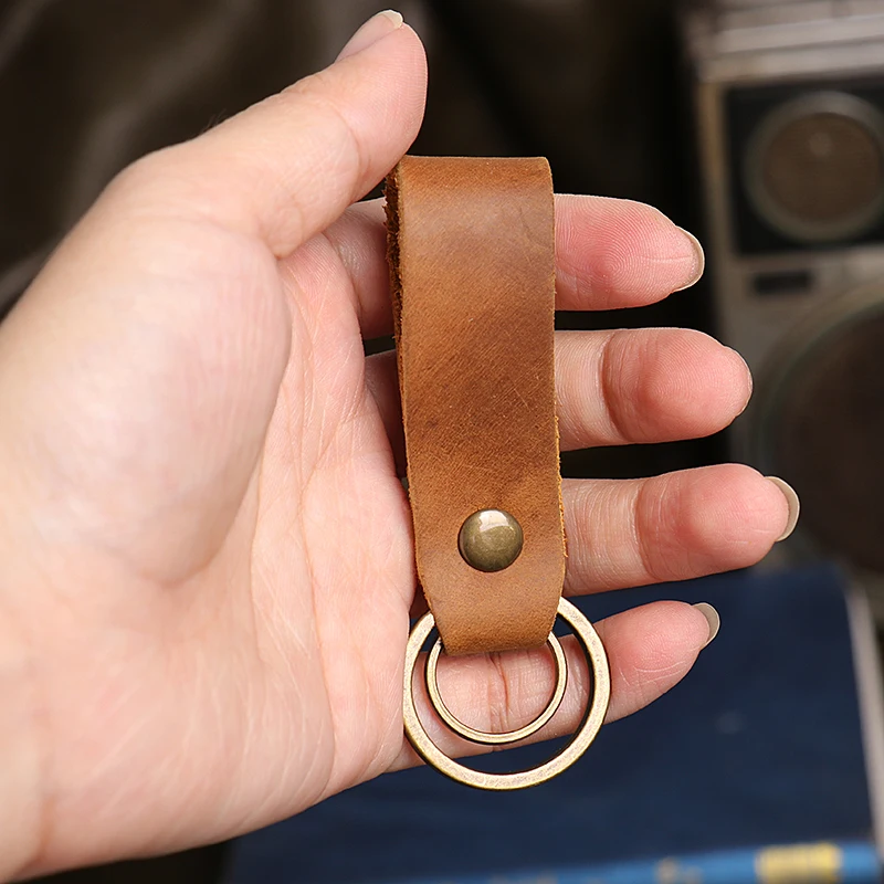 Vintage Handmade First Layer Cowhide Leather Keychain Lanyard Key Holder Waist Wallet Keychains Car Keyring Jewelry Gift