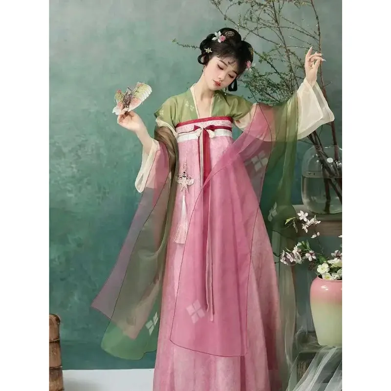 Spring Has A Tang Style Hanfu Women's Restoration Tang Style Chest Length Broken Skirt Daily Fairy Style Spring