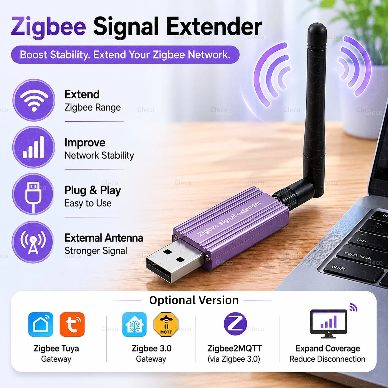 Zigbee USB Signal Repeater High Gain Antenna Range Extender Smart Home Mesh Booster Optional Work With TUYA Home Assistant 2MQTT