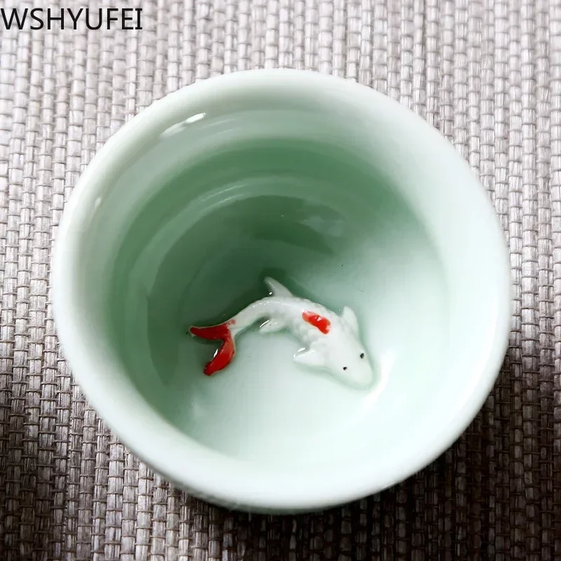 Longquan Celadon Fish Tea Set Ceramic Teapot Kettle Ceramic Tea Cup Fish Chinese Handmade Travel Tea Set Wine Set