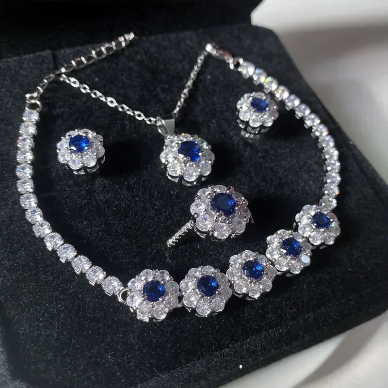 MDL مويسا!ite نمط أوائل الصيف جديد ديزي الزمرد Jitterbug 5 قطع تنزانيت اللون الأزرق جوهرة مزاجه الشاي خاتم الماس #1