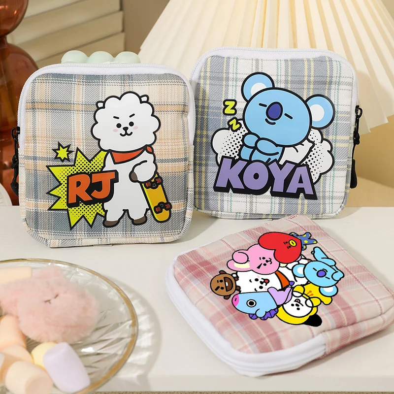 Bolsa de Almacenamiento BT21 COOKY TATA, Monedero Portátil de Viaje con Diseño de Dibujos Animados, Bolsa de Almacenamiento para Lápiz Labial, Toallas Sanitarias, Regalo para Mujer