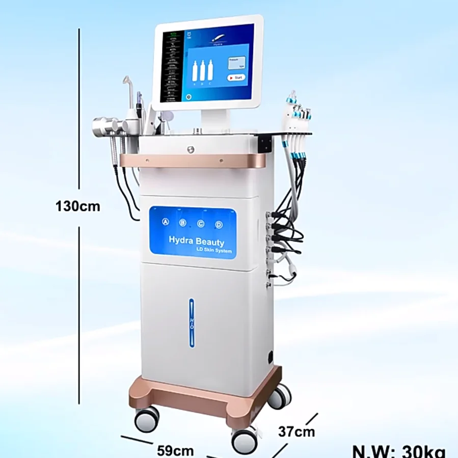 15 em 1 hidrodermoabrasão purificador da pele bio levantamento da pele led máquina de hidrodermoabrasão facial com grande bomba mecânica